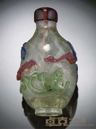 18th Century A three-colour overlay bubble suffused glass bottle 